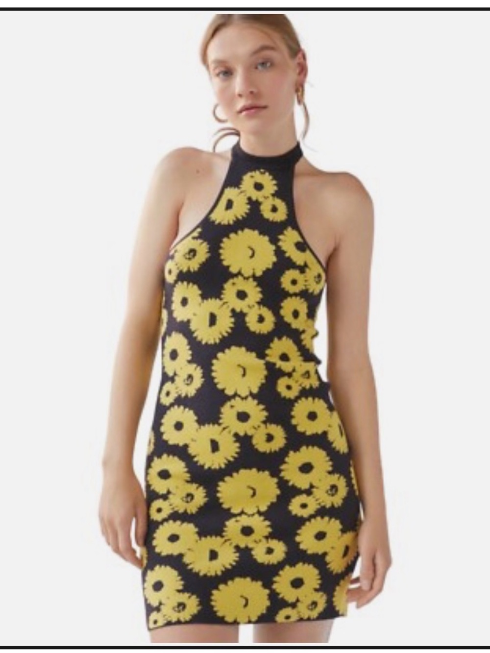 NWT Urban Outfitters Yellow Black Halter Dress S Medium